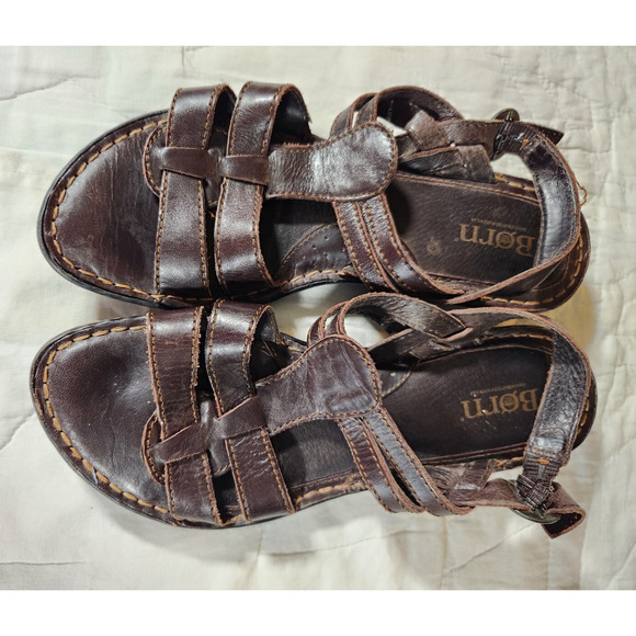 Born Size 8 $130 Brown Leather Strappy Slingback Comfort Open Toe Sandals - Picture 1 of 9